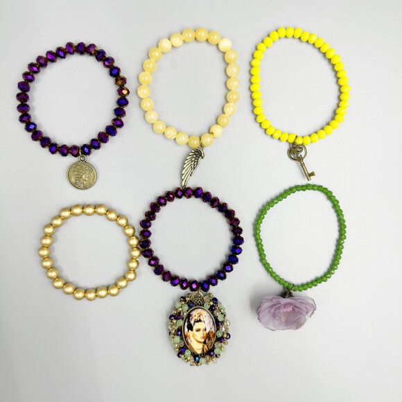 6-PC SET Boho NEW Gorgeous Frida Artist Mexico Artisan Beaded Charm Bracelets - Picture 5 of 5